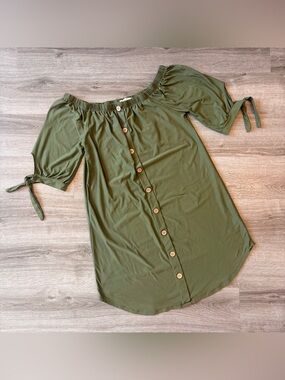 Full Circle Trends olive green off the shoulder dress